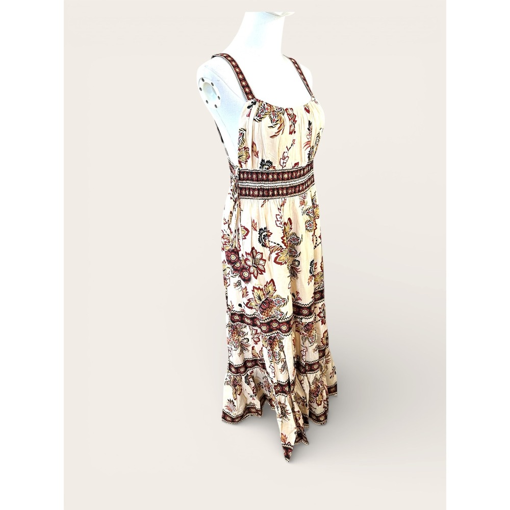 Farm Rio NWT SZMED Aura Floral Sand Maxi Dress Floral Cream Tier Spaghetti Strap - Picture 6 of 16